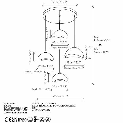 Brilagi - Hanglamp aan kabel WABI SABI 4xE27/40W/230V Ø 90 cm wit