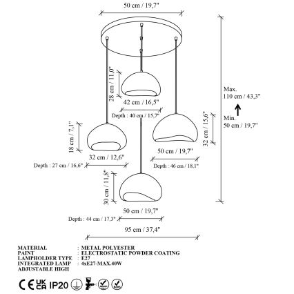Brilagi - Hanglamp aan kabel WABI SABI 4xE27/40W/230V Ø 95 cm wit