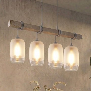 BRILAGI - Hanglamp aan kabel WOOD GLASS 4xE27/60W/230V dennenhout/grijs/wit