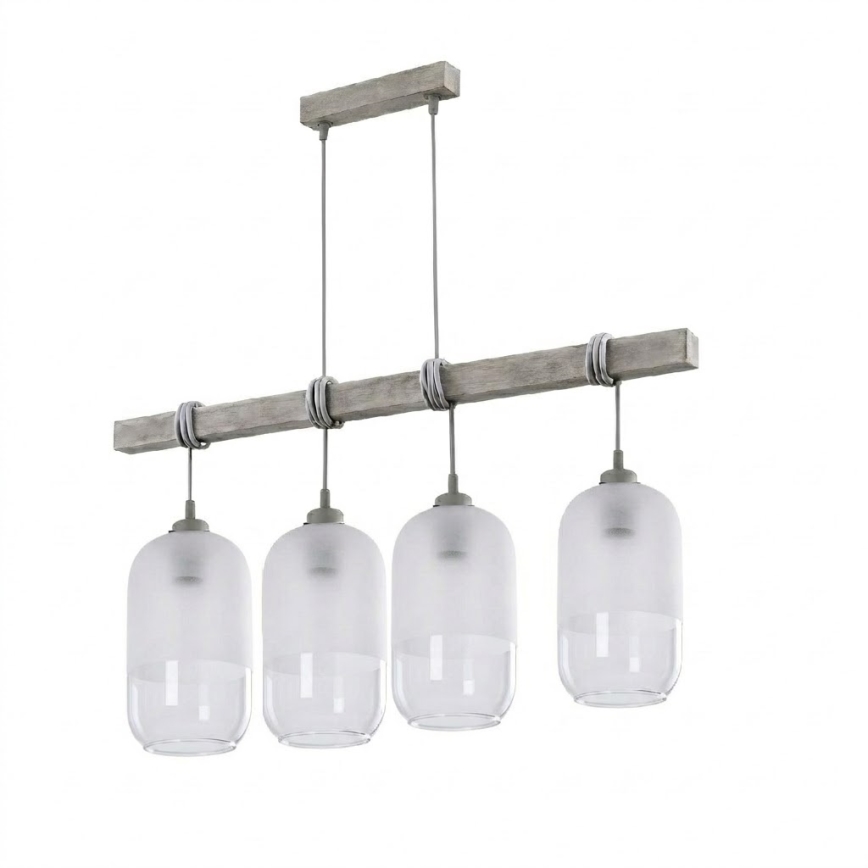 BRILAGI - Hanglamp aan kabel WOOD GLASS 4xE27/60W/230V dennenhout/grijs/wit
