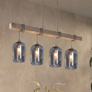 BRILAGI - Hanglamp aan kabel WOOD GLASS 4xE27/60W/230V grenen/grijs/rookgrijs
