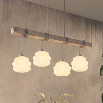 BRILAGI - Hanglamp aan kabel WOOD GLASS 4xE27/60W/230V grenen/grijs/wit