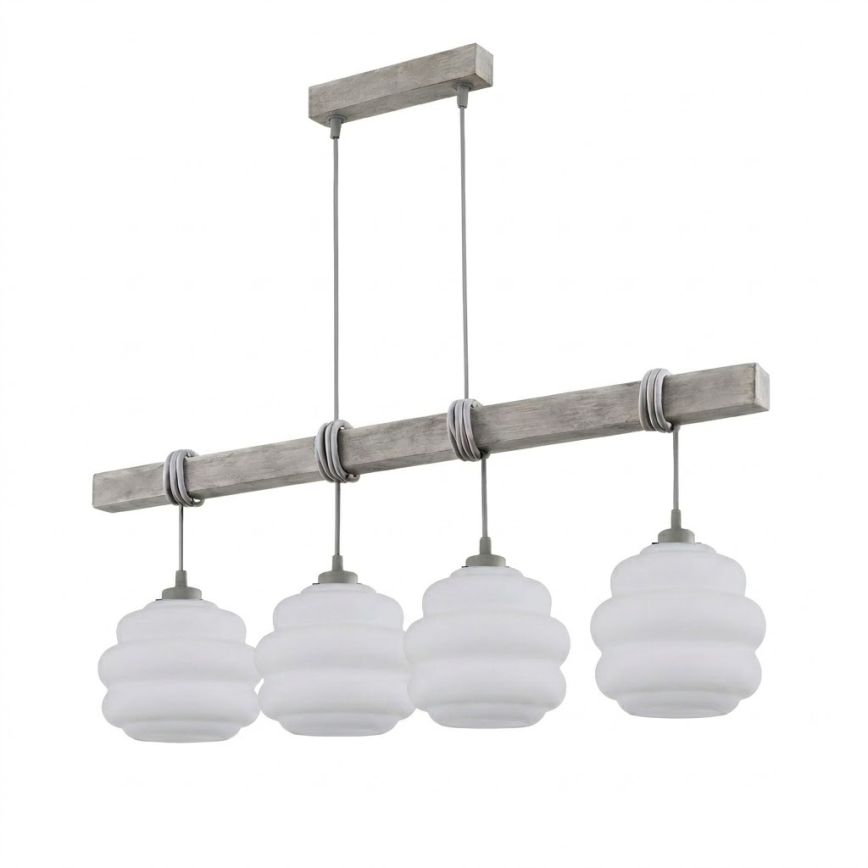BRILAGI - Hanglamp aan kabel WOOD GLASS 4xE27/60W/230V grenen/grijs/wit