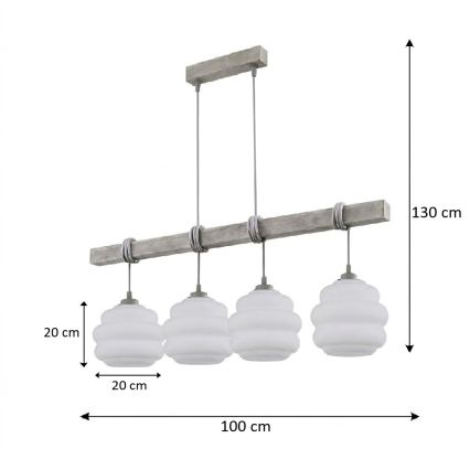 BRILAGI - Hanglamp aan kabel WOOD GLASS 4xE27/60W/230V grenen/grijs/wit