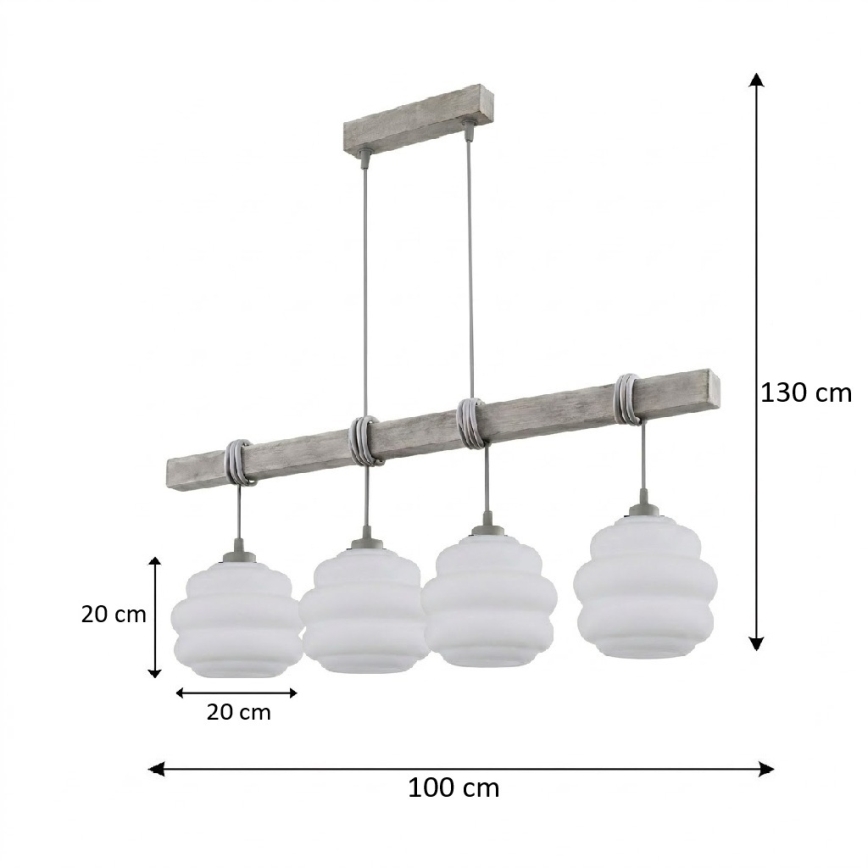 BRILAGI - Hanglamp aan kabel WOOD GLASS 4xE27/60W/230V grenen/grijs/wit