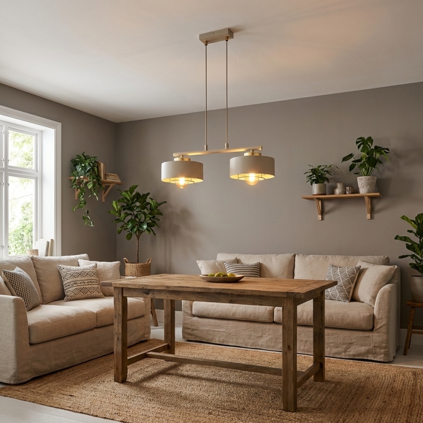 Brilagi - Hanglamp aan snoer 2xE27/60W/230V beige/goud