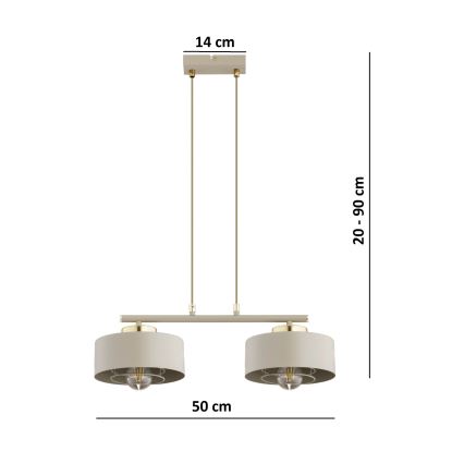 Brilagi - Hanglamp aan snoer 2xE27/60W/230V beige/goud