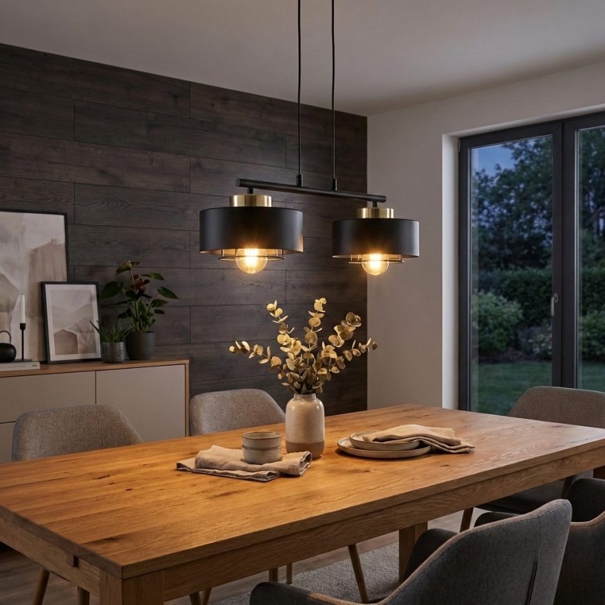 Brilagi - Hanglamp aan snoer 2xE27/60W/230V zwart/goud