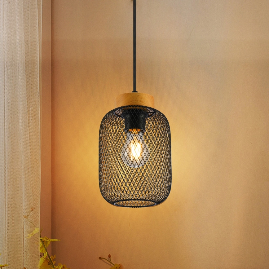 Brilagi - Hanglamp aan snoer BASKLITE 1xE27/15W/230V rubberhout/zwart