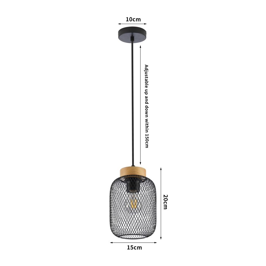 Brilagi - Hanglamp aan snoer BASKLITE 1xE27/15W/230V rubberhout/zwart