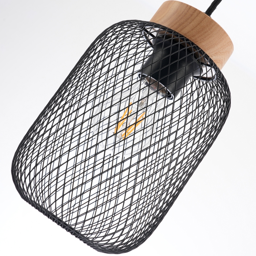 Brilagi - Hanglamp aan snoer BASKLITE 3xE27/15W/230V rubberhout/zwart