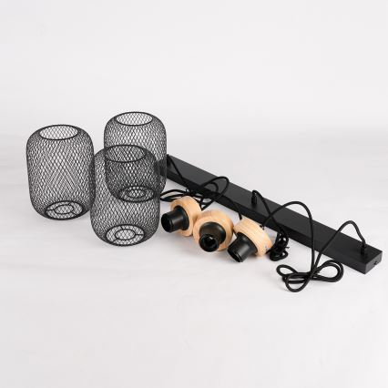 Brilagi - Hanglamp aan snoer BASKLITE 3xE27/15W/230V rubberhout/zwart