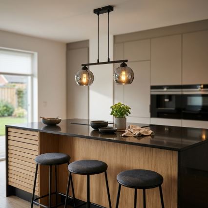 Brilagi - Hanglamp aan snoer DIOR 2xE27/60W/230V zwart/rookgrijs