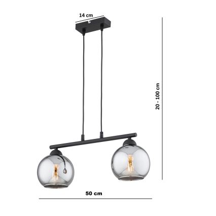 Brilagi - Hanglamp aan snoer DIOR 2xE27/60W/230V zwart/rookgrijs