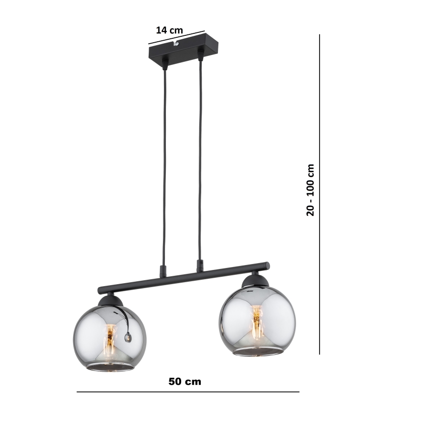 Brilagi - Hanglamp aan snoer DIOR 2xE27/60W/230V zwart/rookgrijs