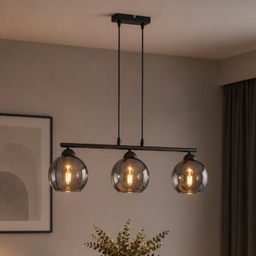 Brilagi - Hanglamp aan snoer DIOR 3xE27/60W/230V zwart/rookgrijs