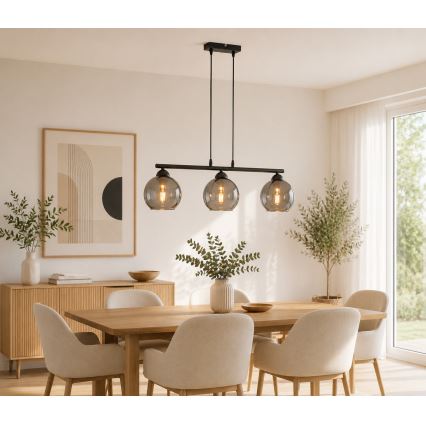 Brilagi - Hanglamp aan snoer DIOR 3xE27/60W/230V zwart/rookgrijs