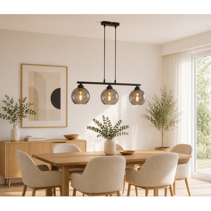Brilagi - Hanglamp aan snoer DIOR 3xE27/60W/230V zwart/rookgrijs