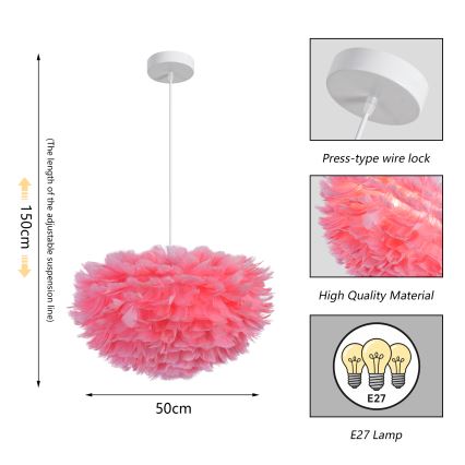 Brilagi - Hanglamp aan snoer FEATHER 3xE27/40W/230V Ø 50 cm roze