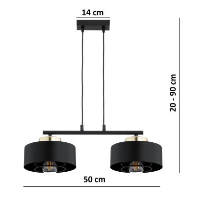 Brilagi - Hanglamp aan snoer SPRING 2xE27/60W/230V zwart/goud