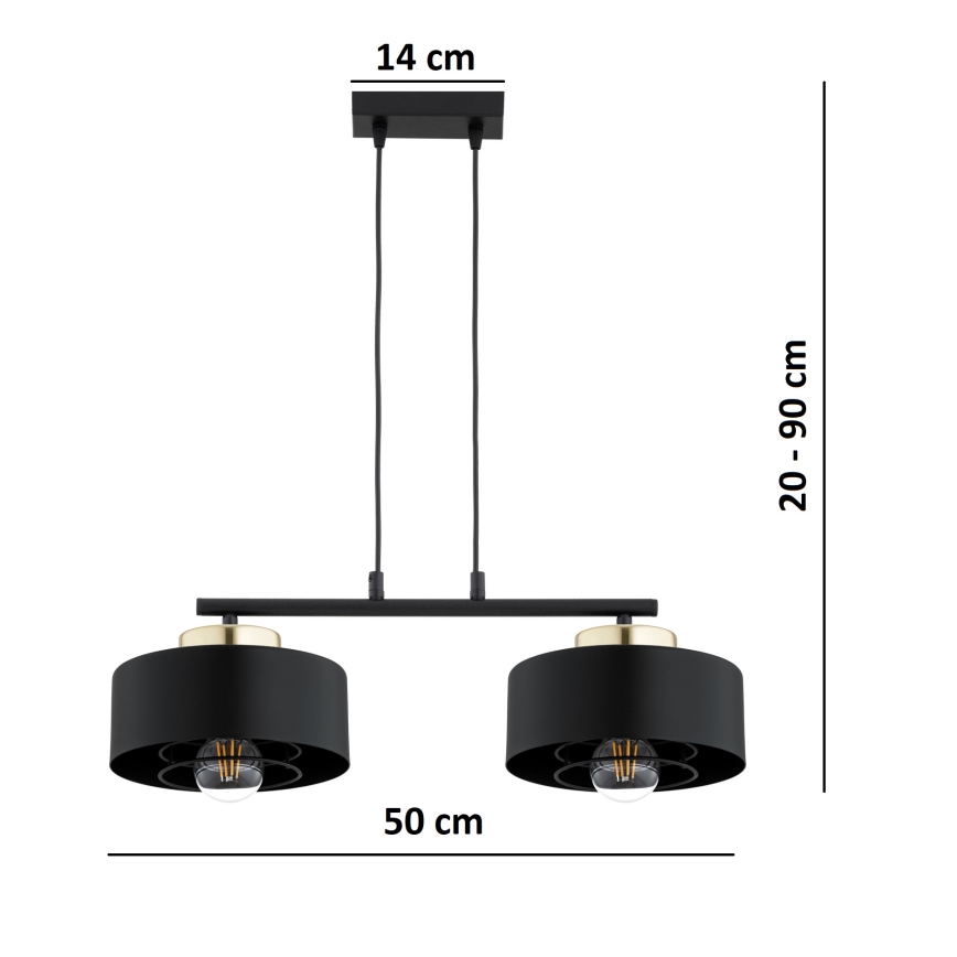 Brilagi - Hanglamp aan snoer SPRING 2xE27/60W/230V zwart/goud