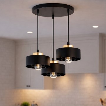 Brilagi - Hanglamp aan snoer SPRING 3xE27/60W/230V zwart/goud