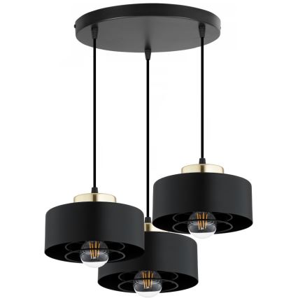 Brilagi - Hanglamp aan snoer SPRING 3xE27/60W/230V zwart/goud