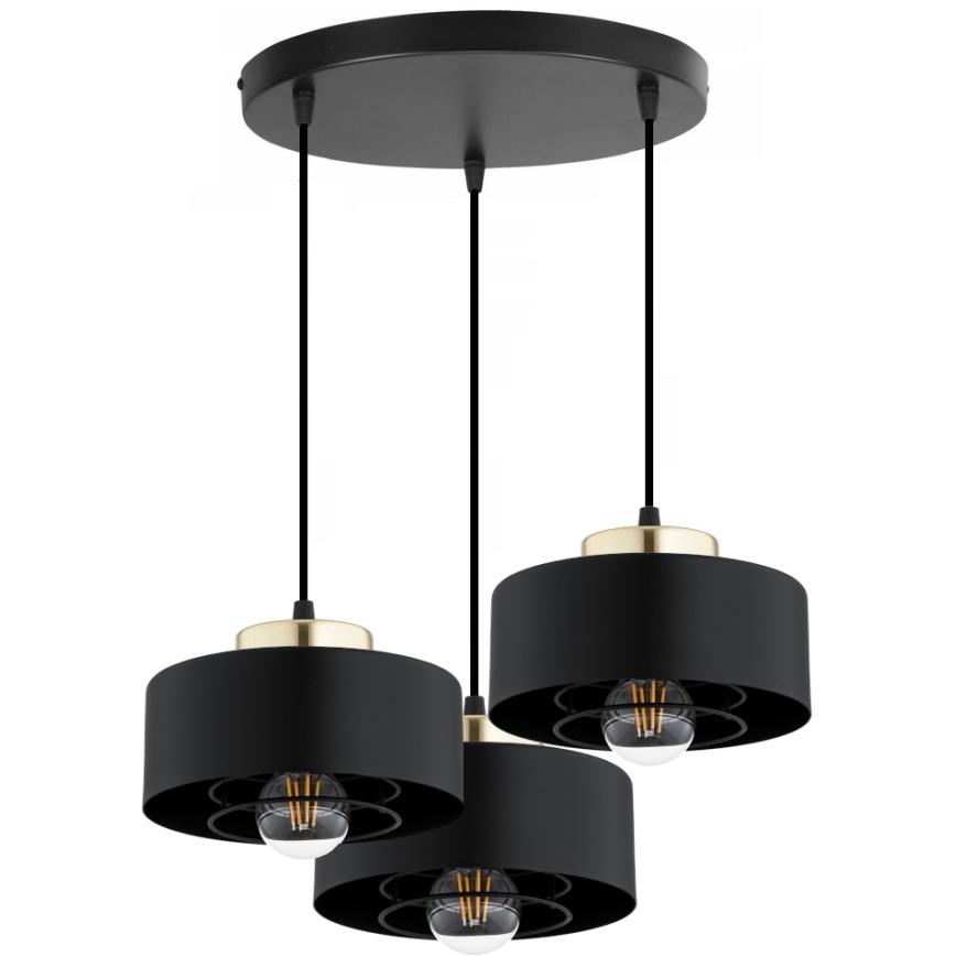 Brilagi - Hanglamp aan snoer SPRING 3xE27/60W/230V zwart/goud