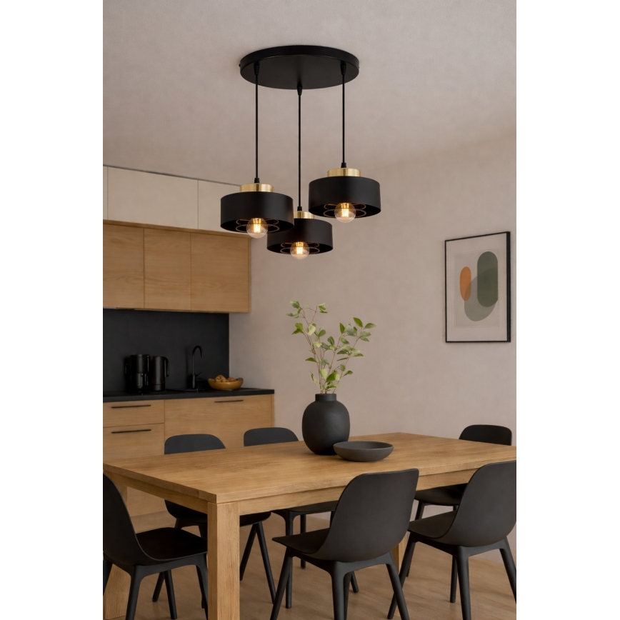 Brilagi - Hanglamp aan snoer SPRING 3xE27/60W/230V zwart/goud