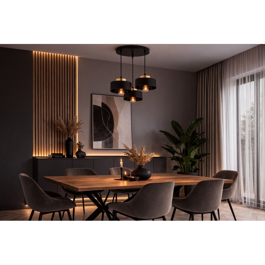 Brilagi - Hanglamp aan snoer SPRING 3xE27/60W/230V zwart/goud