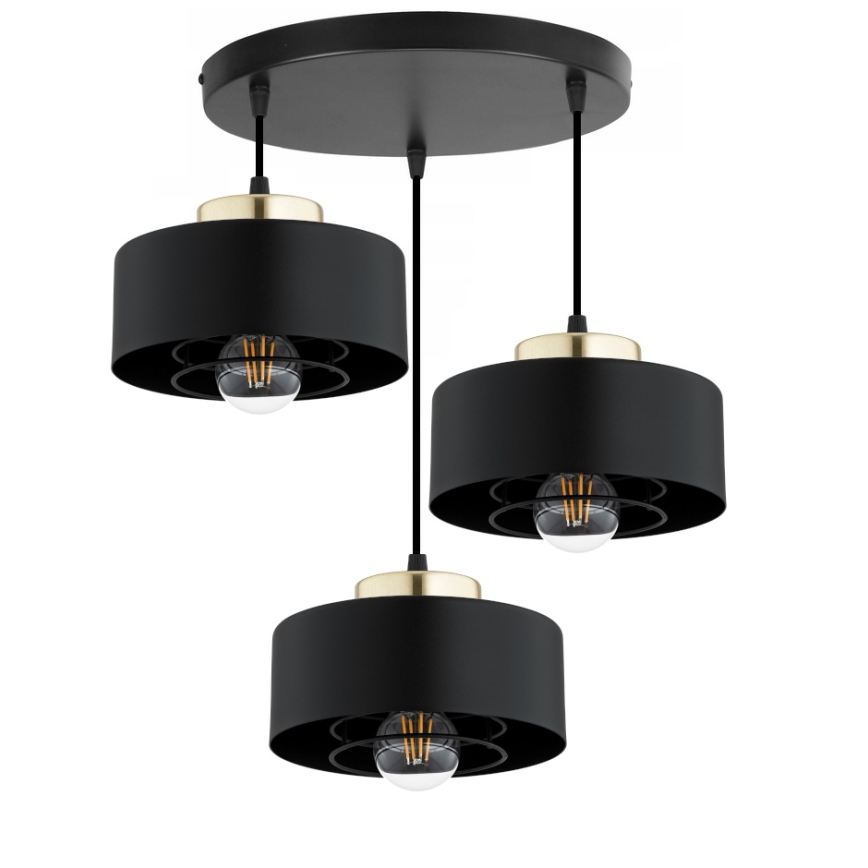 Brilagi - Hanglamp aan snoer SPRING 3xE27/60W/230V zwart/goud