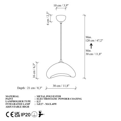 Brilagi - Hanglamp aan snoer WABI SABI 1xE27/40W/230V Ø 30 cm wit