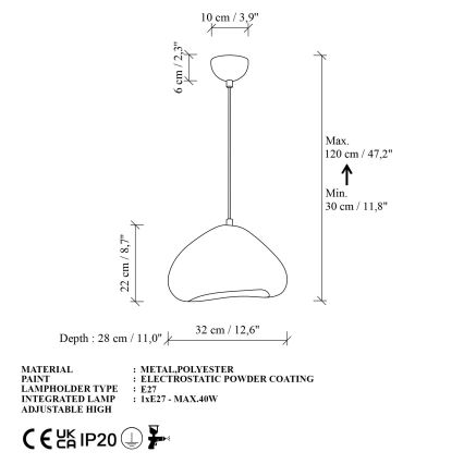 Brilagi - Hanglamp aan snoer WABI SABI 1xE27/40W/230V Ø 32 cm wit
