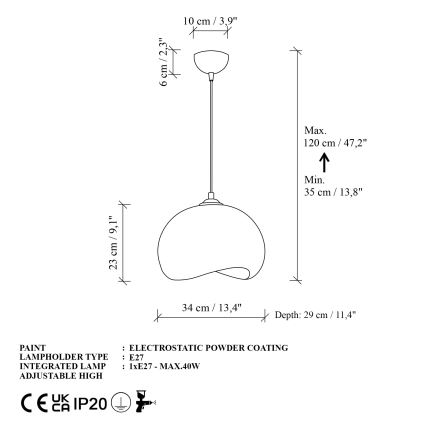 Brilagi - Hanglamp aan snoer WABI SABI 1xE27/40W/230V Ø 34 cm wit
