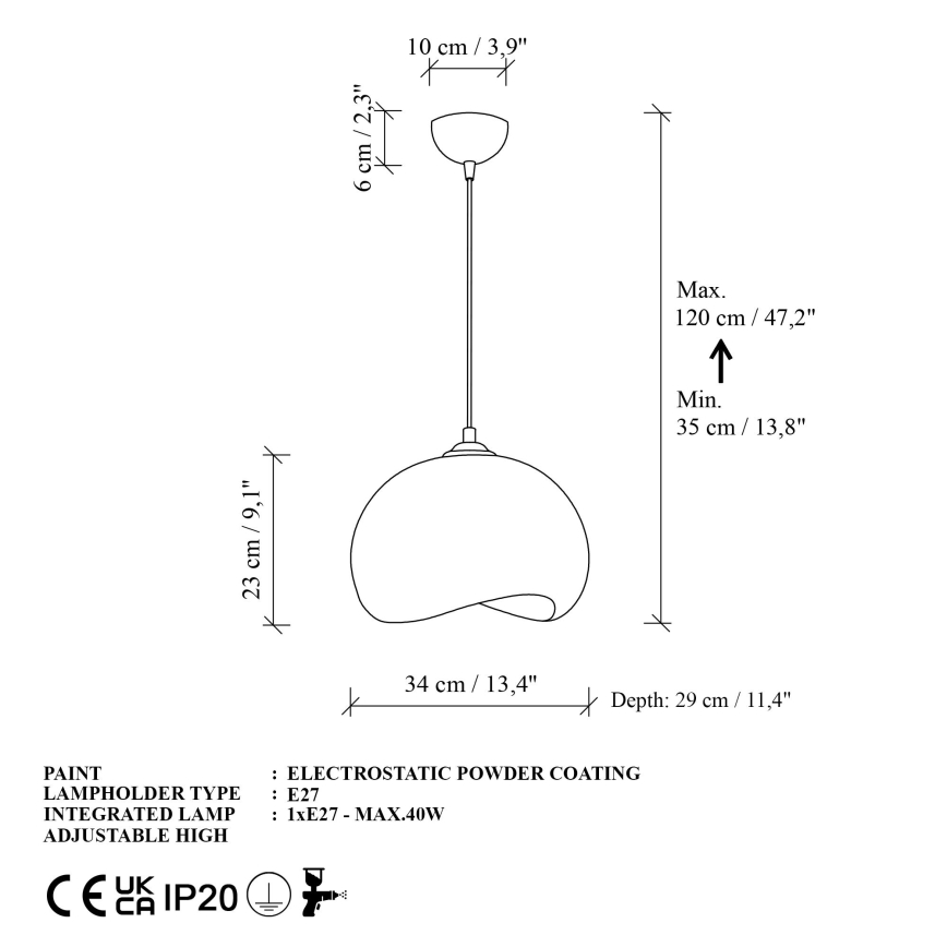 Brilagi - Hanglamp aan snoer WABI SABI 1xE27/40W/230V Ø 34 cm wit
