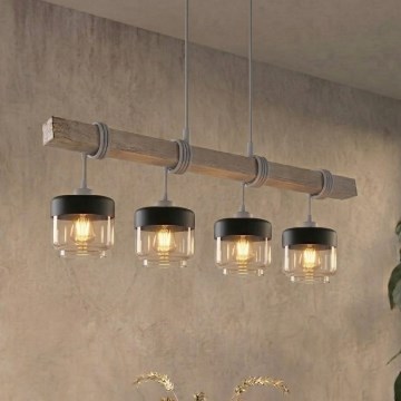 BRILAGI - Hanglamp aan snoer WOOD GLASS 4xE27/60W/230V grenen/grijs/rookbruin