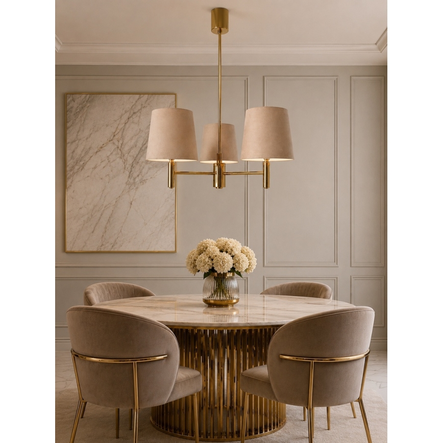 Brilagi - Hanglamp aan stang MONTE 3xE27/60W/230V beige/goud
