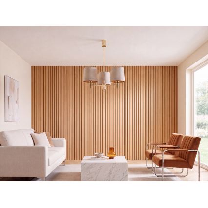 Brilagi - Hanglamp aan stang MONTE 3xE27/60W/230V beige/goud