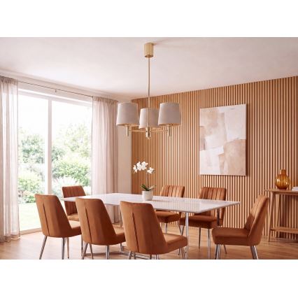 Brilagi - Hanglamp aan stang MONTE 3xE27/60W/230V beige/goud