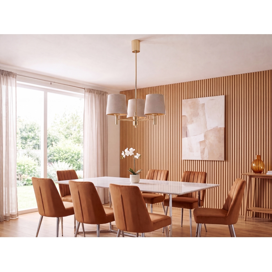 Brilagi - Hanglamp aan stang MONTE 3xE27/60W/230V beige/goud
