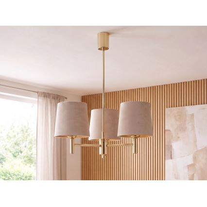 Brilagi - Hanglamp aan stang MONTE 3xE27/60W/230V beige/goud
