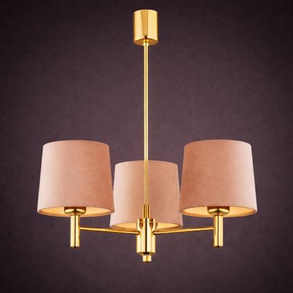 Brilagi - Hanglamp aan stang MONTE 3xE27/60W/230V beige/goud