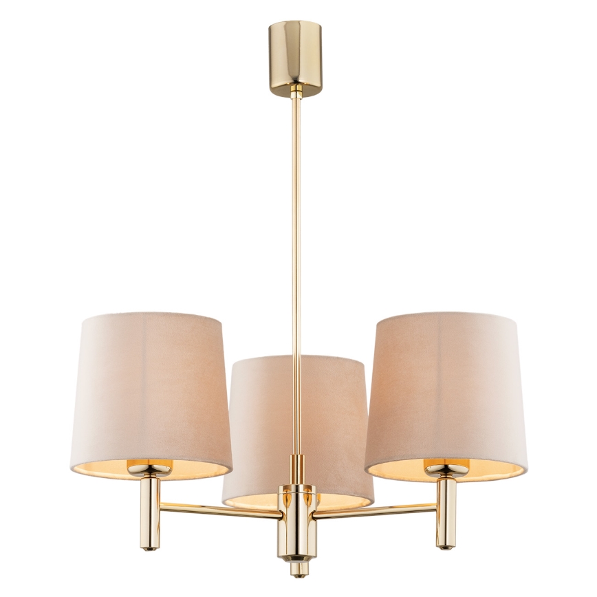Brilagi - Hanglamp aan stang MONTE 3xE27/60W/230V beige/goud