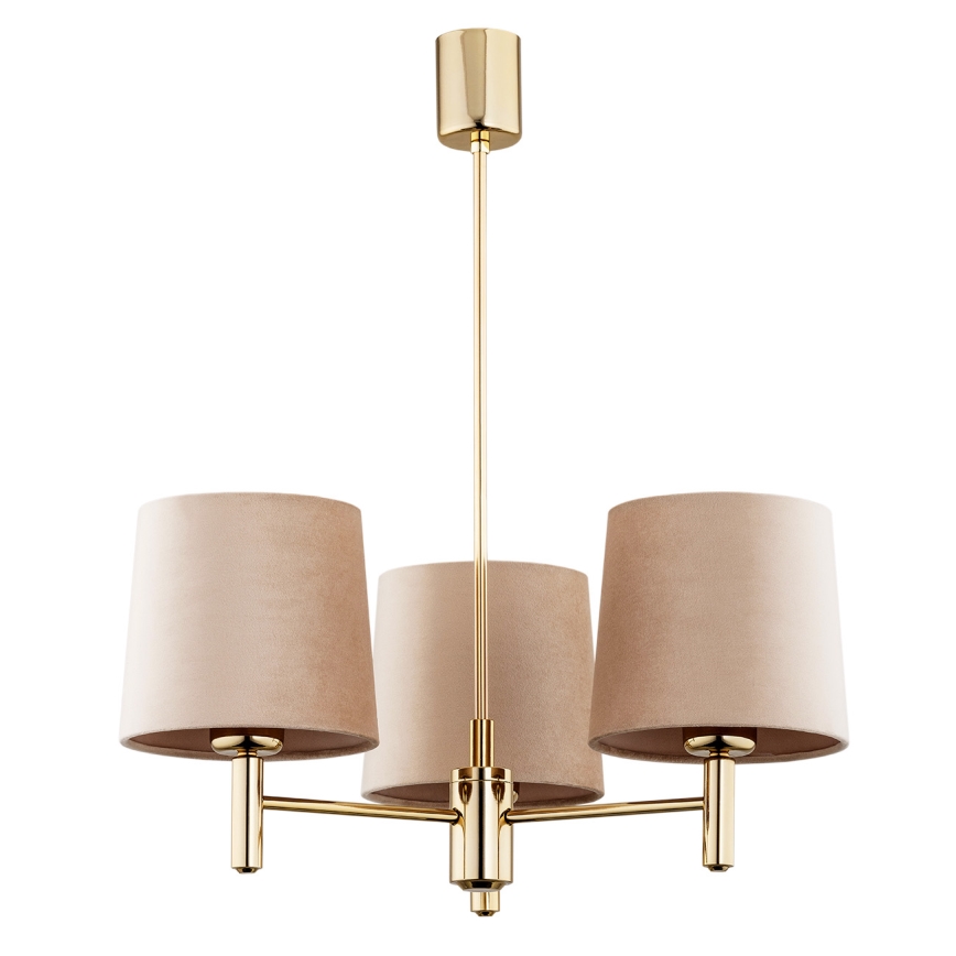 Brilagi - Hanglamp aan stang MONTE 3xE27/60W/230V beige/goud