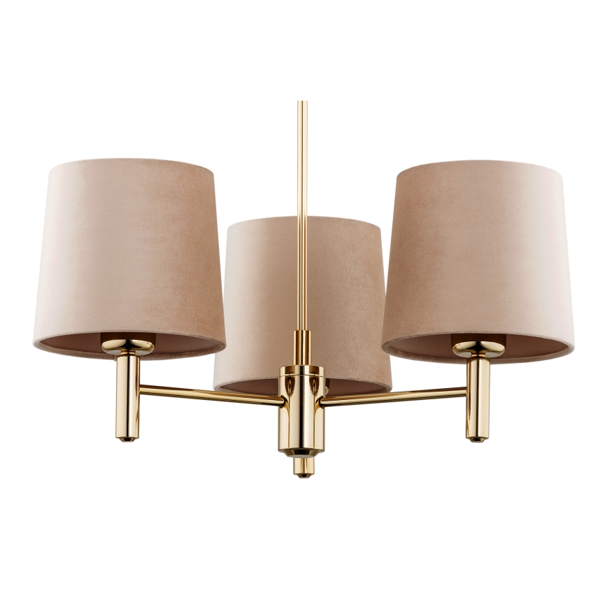 Brilagi - Hanglamp aan stang MONTE 3xE27/60W/230V beige/goud