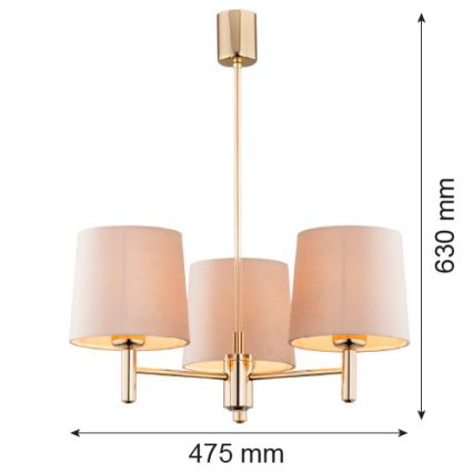 Brilagi - Hanglamp aan stang MONTE 3xE27/60W/230V beige/goud