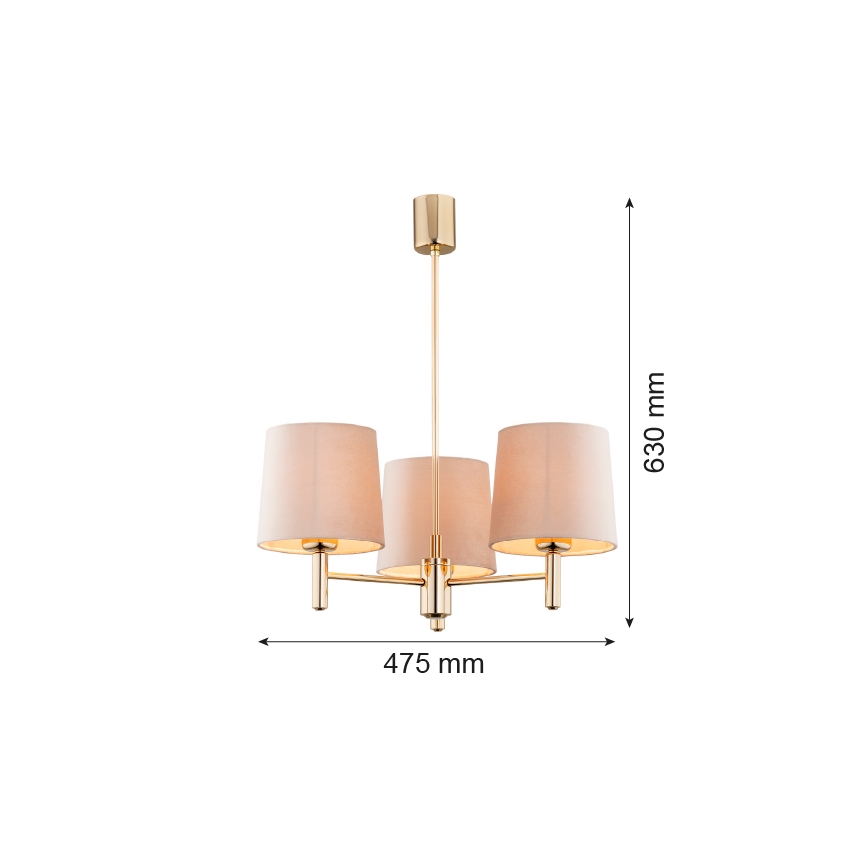 Brilagi - Hanglamp aan stang MONTE 3xE27/60W/230V beige/goud