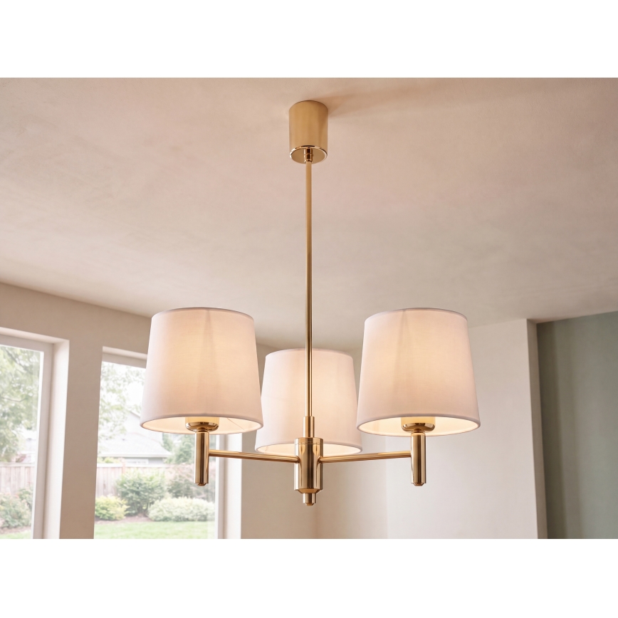 Brilagi - Hanglamp aan stang MONTE 3xE27/60W/230V crème/goud