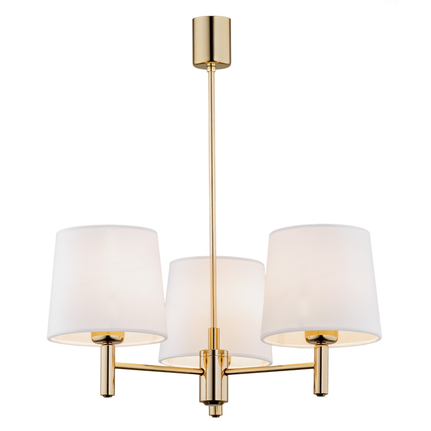 Brilagi - Hanglamp aan stang MONTE 3xE27/60W/230V crème/goud
