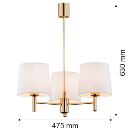 Brilagi - Hanglamp aan stang MONTE 3xE27/60W/230V crème/goud